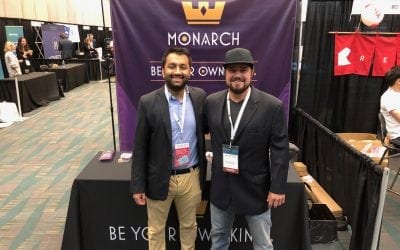 Monarch Token President and CEO, Robert Beadles and Sneh Bhatt. Taken at Crypto Invest Summit presenting Monarch Token to a full house.