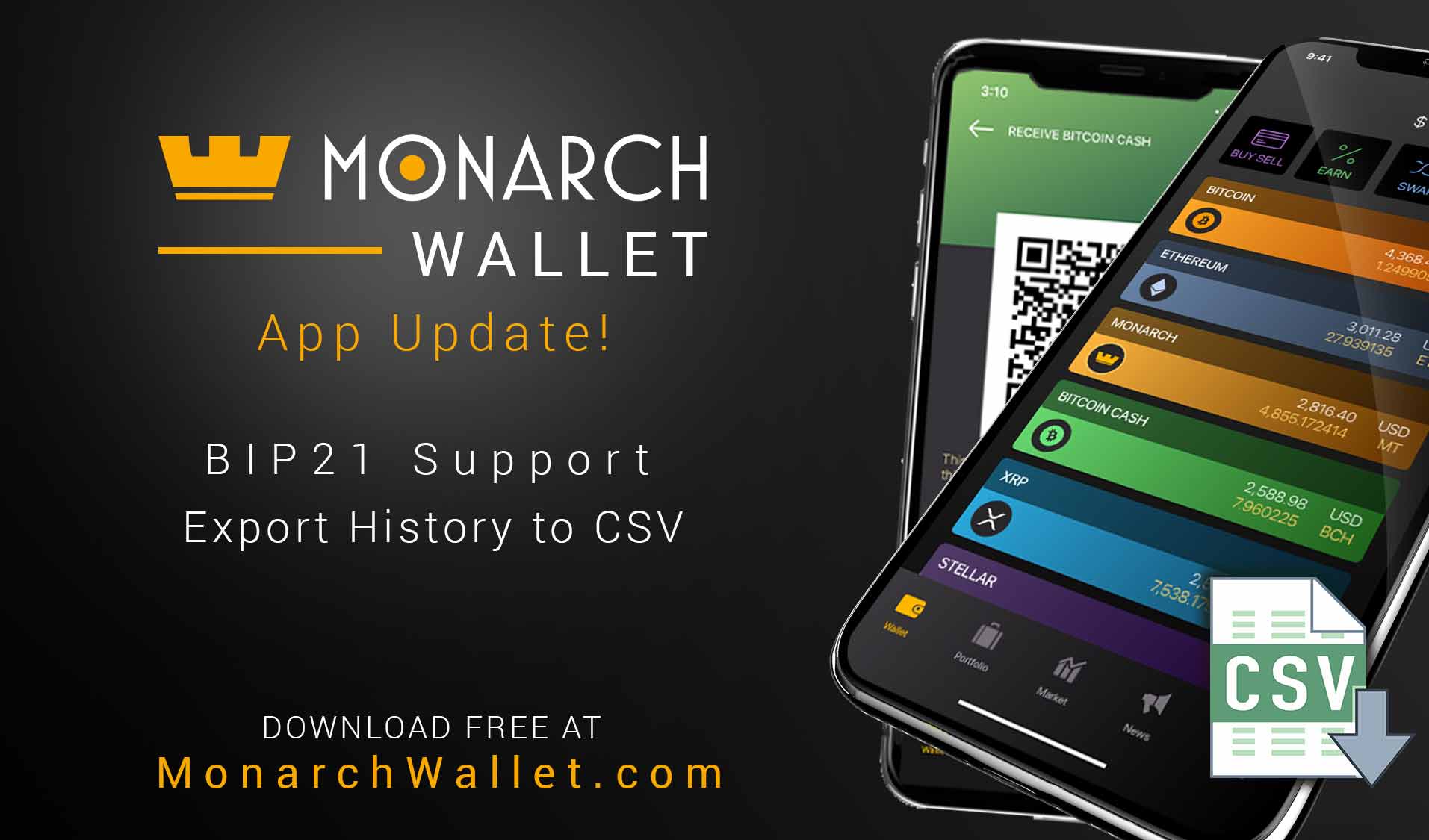 Monarch Wallet App Update Adds Crypto Transaction Export & BIP 21 QR Support!