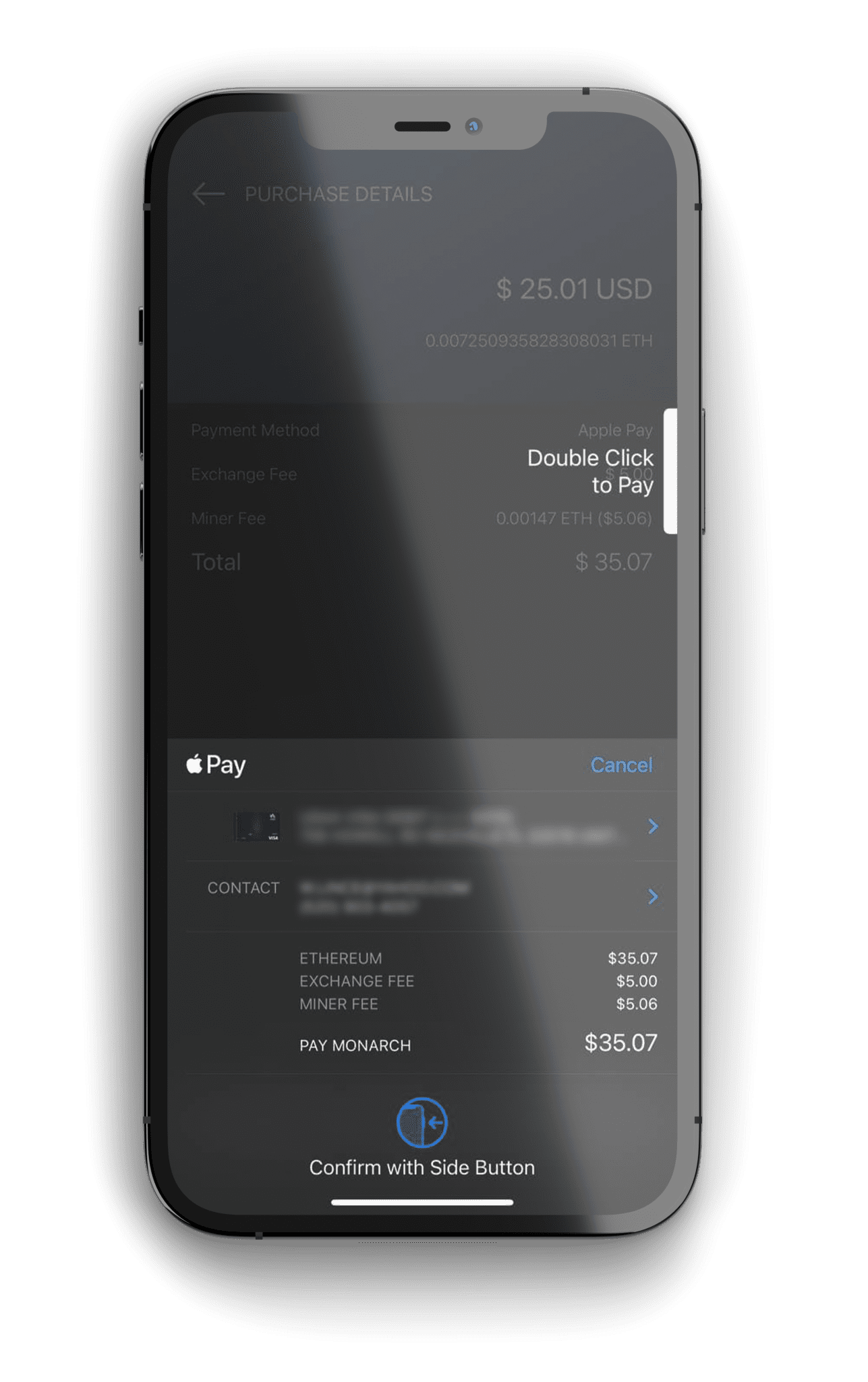 Monarch Wallet Apple Pay ETH Screen Monarch Wallet ETH Apple Pay Screen
